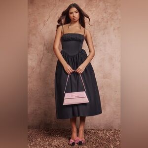 Pretty Little Thing BLACK RUCHED BUST CORSET STRAPPY MIDAXI DRESS